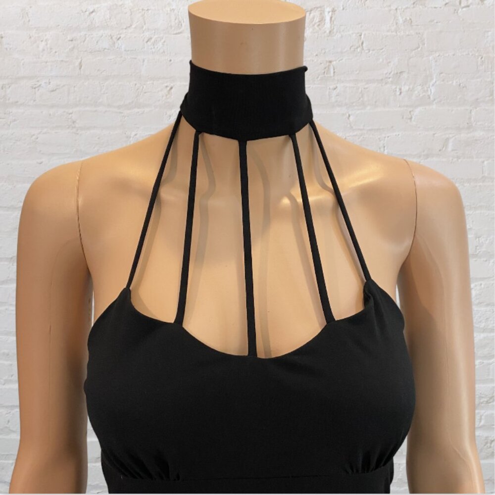 VINTAGE BODY CENTRAL -- Black Cocktail Dress, Knee-Length w/Strappy Halter Neck - Picture 5 of 16